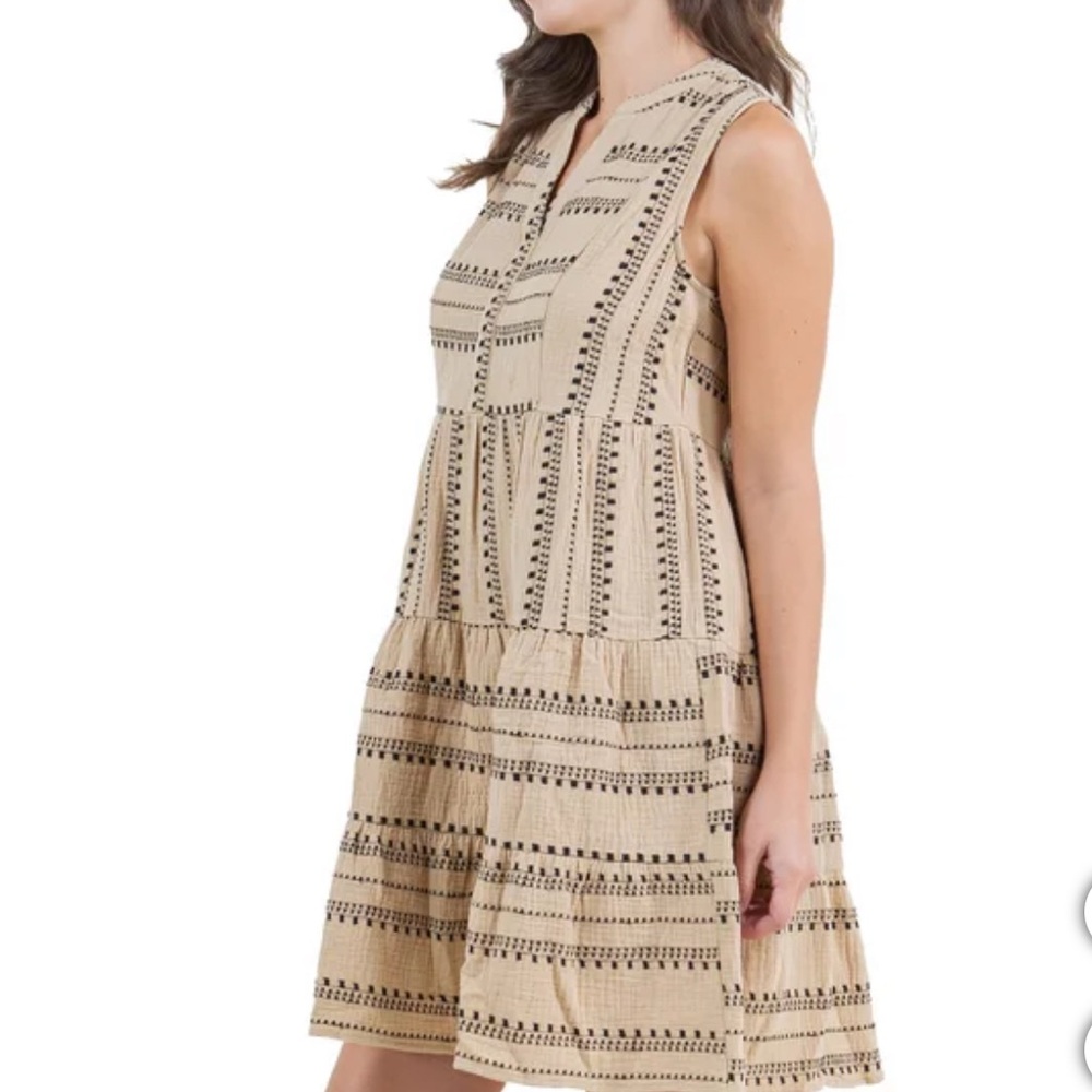Fever Cream Tan Buttoned Polo Collar Midi Sundress - Picture 3 of 6